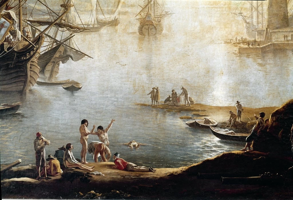 Paesaggio marino con navi - Palazzo Pitti, dettaglio